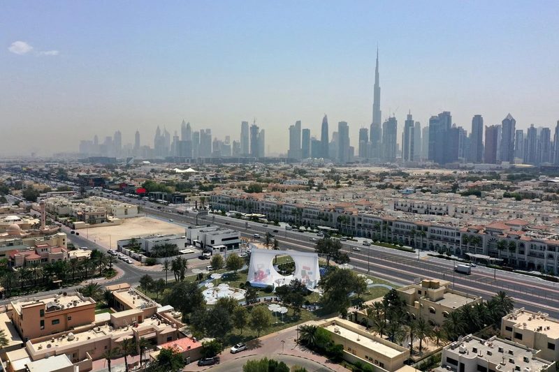 Al Wasl Nursery · UAE — aerial view of the nursery among villas, skyline on the horizon
